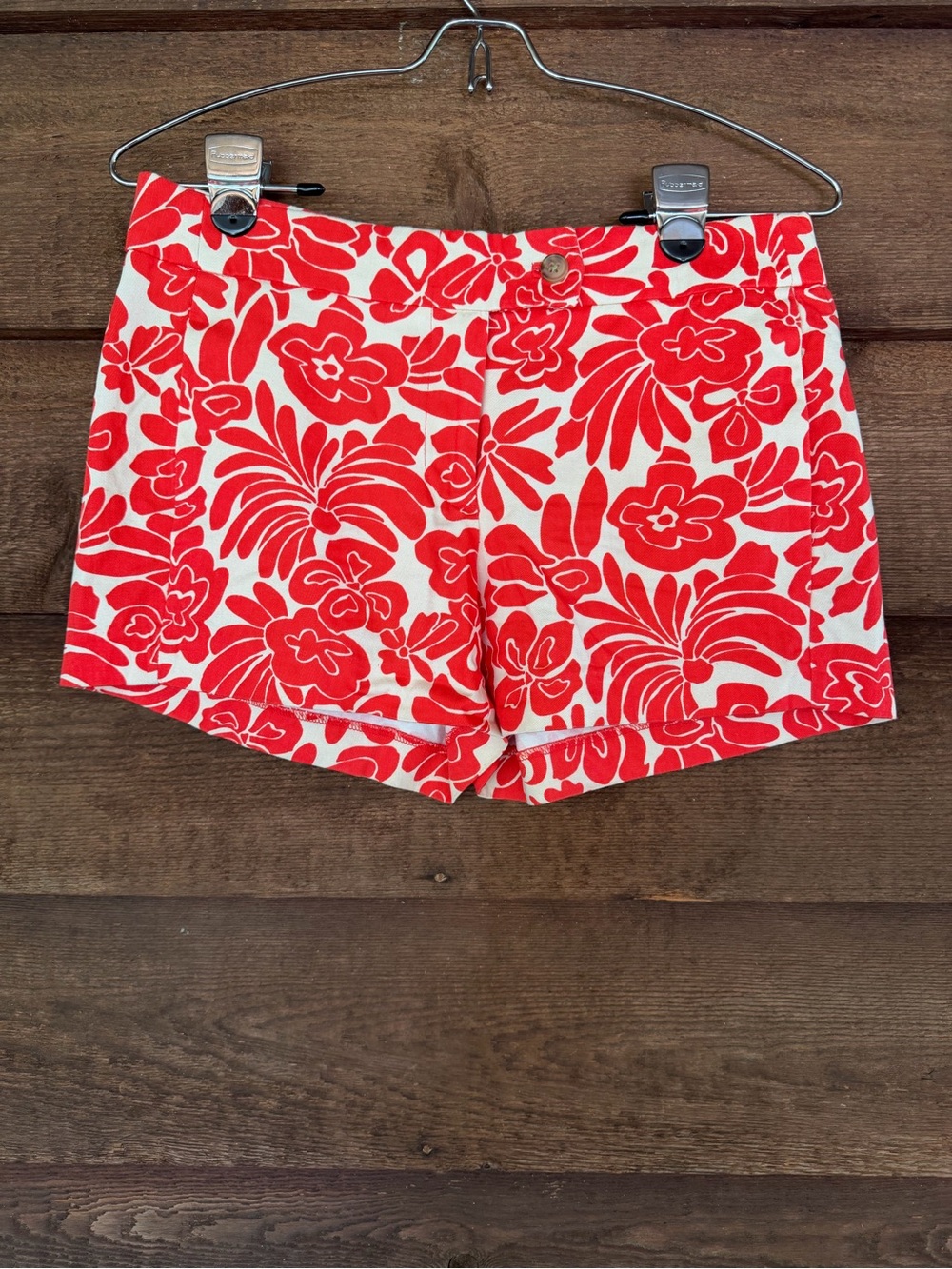 J. Crew Red and cream Floral Mid Rise Chino Shorts Size 0